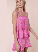 Tops Juliet Dunn Ginkgo Floral Print Pintuck Top Fuchsia/Neon Red 1 / Fuchsia Apoella