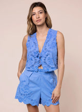 Tops Juliet Dunn Waistcoat With Scallop Embroidery Ocean Blue 1 / Blue Apoella