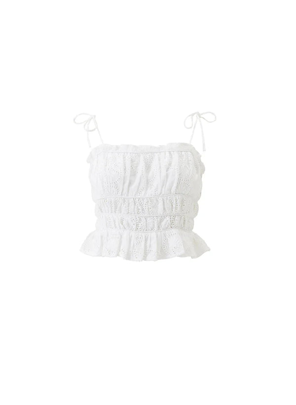 Tops Melissa Odabash Freya Strap Embroidered Crop Top White Apoella