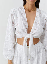 Tops Melissa Odabash Pia Embroidered Tie Front Crop Top White Apoella