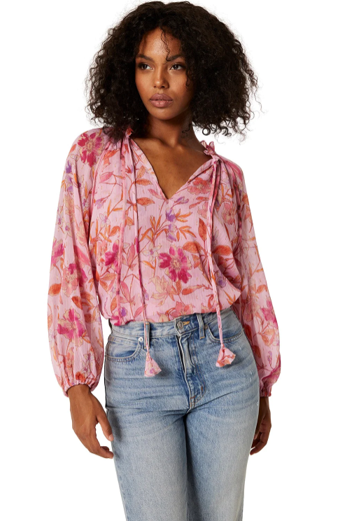 Tops Misa Los Angeles Bella Long Sleeve Top Fire Floral Mix Apoella