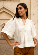 Tops Scarlett Poppies Dorothea Embroidered Yoke Linen Top Simply White Apoella