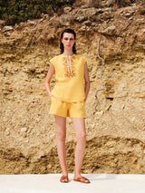 Tops Zeus n Dione Arodo Sleeveless Embroidered Linen Top Yellow Apoella