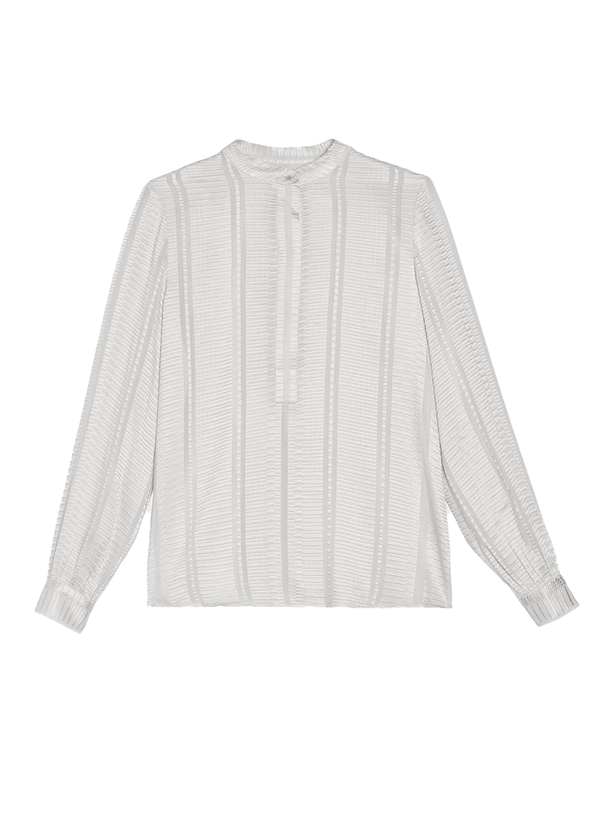 Tops Zeus n Dione Hera Long Sleeve Textured Silk Top Mao Neck Ivory Apoella