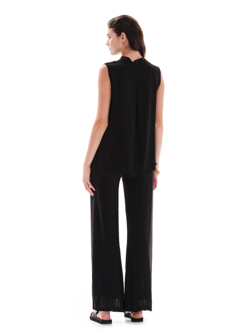 Tops Zeus n Dione Hera Sleeveless Textured Silk Top Mao Neck Black Apoella