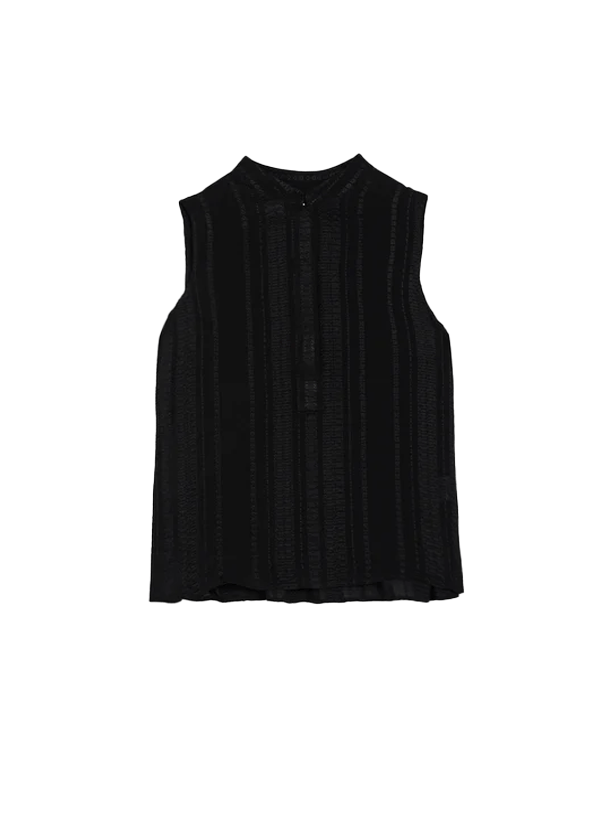 Tops Zeus n Dione Hera Sleeveless Textured Silk Top Mao Neck Black Apoella