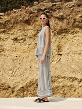 Tops Zeus n Dione Hera Sleeveless Textured Silk Top Mao Neck Ivory/Sky Blue Apoella