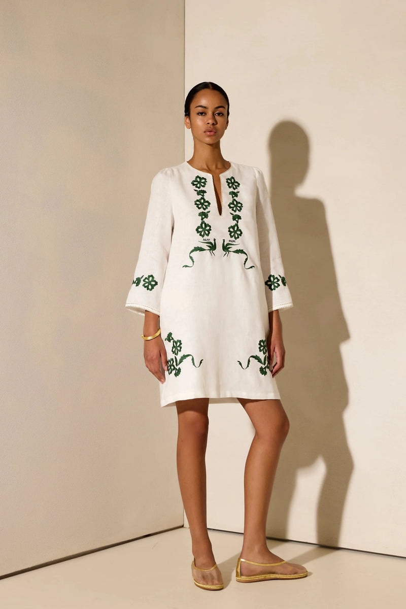 Tunic Ancient Kallos Kalimera Embroidered Tunic Off White/Olive S / White Apoella