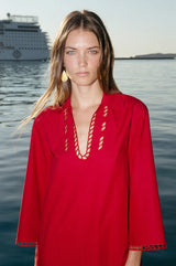Tunic Ancient Kallos Schinousa Cut Embroidered Tunic Red S / Red Apoella