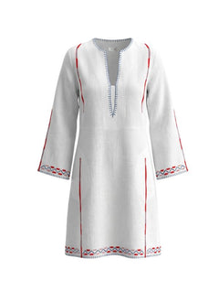 Tunic Ancient Kallos Trikeri Embroidered Linen Tunic White/Multi Apoella