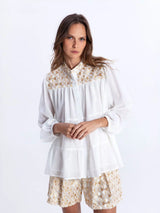 Tunic Greek Archaic Kori Flakes Long Sleeve Tunic White Gold Apoella