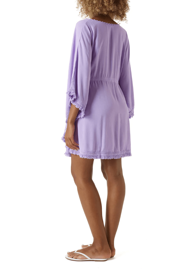 Tunic Melissa Odabash Isabelle Embroidered Batwing Tunic With Fringes Lavender White / O/S Apoella