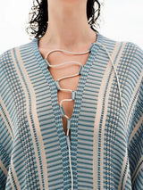 Tunic Zeus n Dione Kavos Lace Up Textured Silk Tunic Ivory/Sky Blue 38 / Ivory Apoella