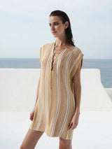 Tunic Zeus n Dione Starboard Lace Up Textured Silk Tunic Ivory/Sun 38 / Ivory Apoella