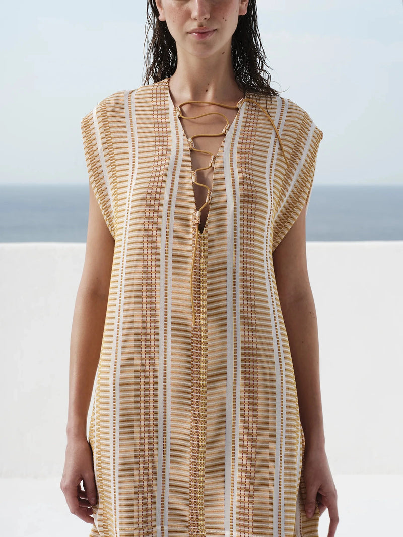 Tunic Zeus n Dione Starboard Lace Up Textured Silk Tunic Ivory/Sun 38 / Ivory Apoella