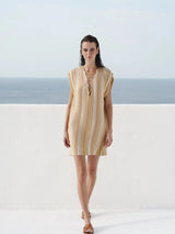Tunic Zeus n Dione Starboard Lace Up Textured Silk Tunic Ivory/Sun 38 / Ivory Apoella