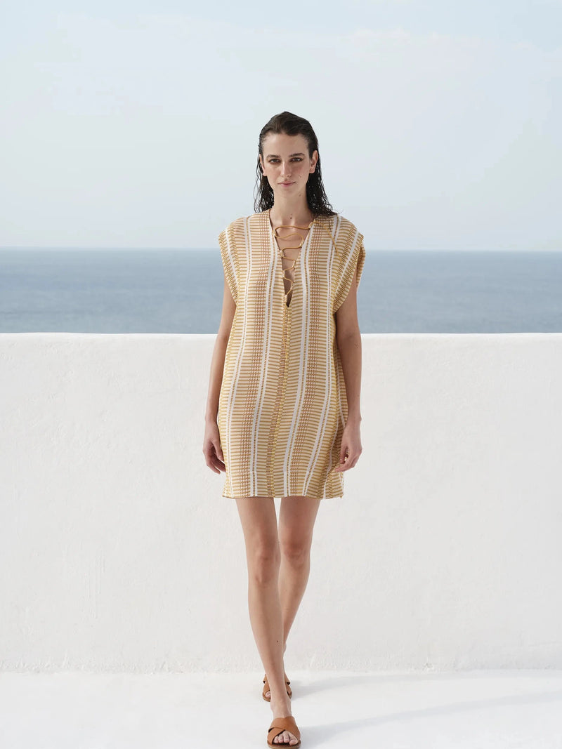 Tunic Zeus n Dione Starboard Lace Up Textured Silk Tunic Ivory/Sun 38 / Ivory Apoella