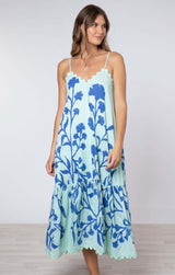 - V-neck Midi Dress Majorelle Print Aqua/blue Apoella