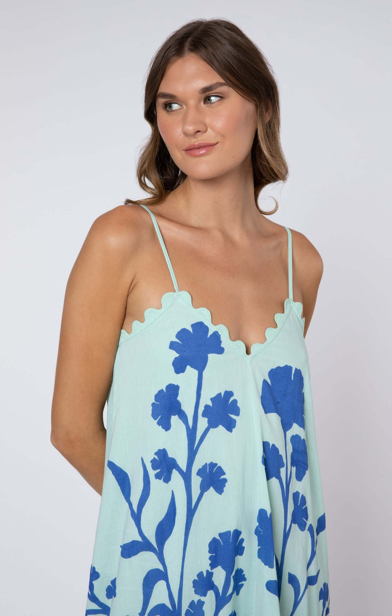 - V-neck Midi Dress Majorelle Print Aqua/blue Apoella