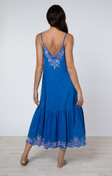 - V-neck Midi Dress W.floral Embroidery Royal Blue/candy 2 / Color Apoella