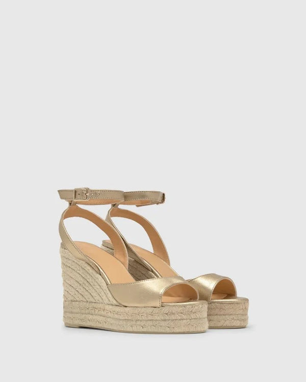 Wedges Castaner Blair 8ed Leather Wedge Espadrilles Oro Apoella