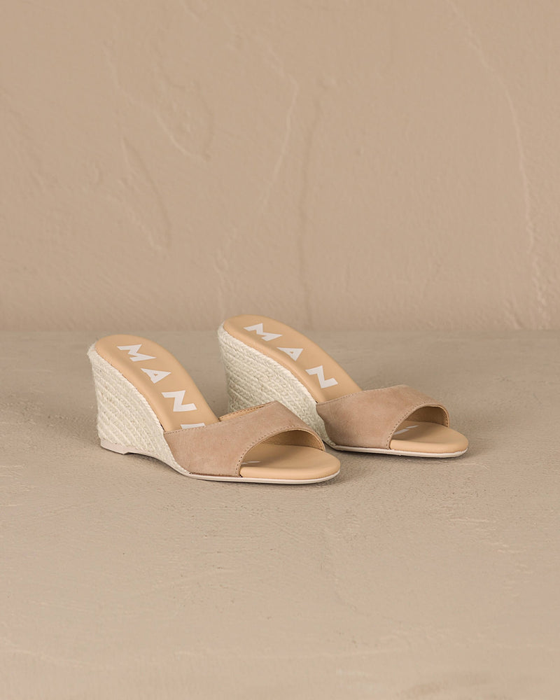 Wedges Manebi Hamptons Mule Wedge Suede Espadrilles Vintage Taupe Apoella