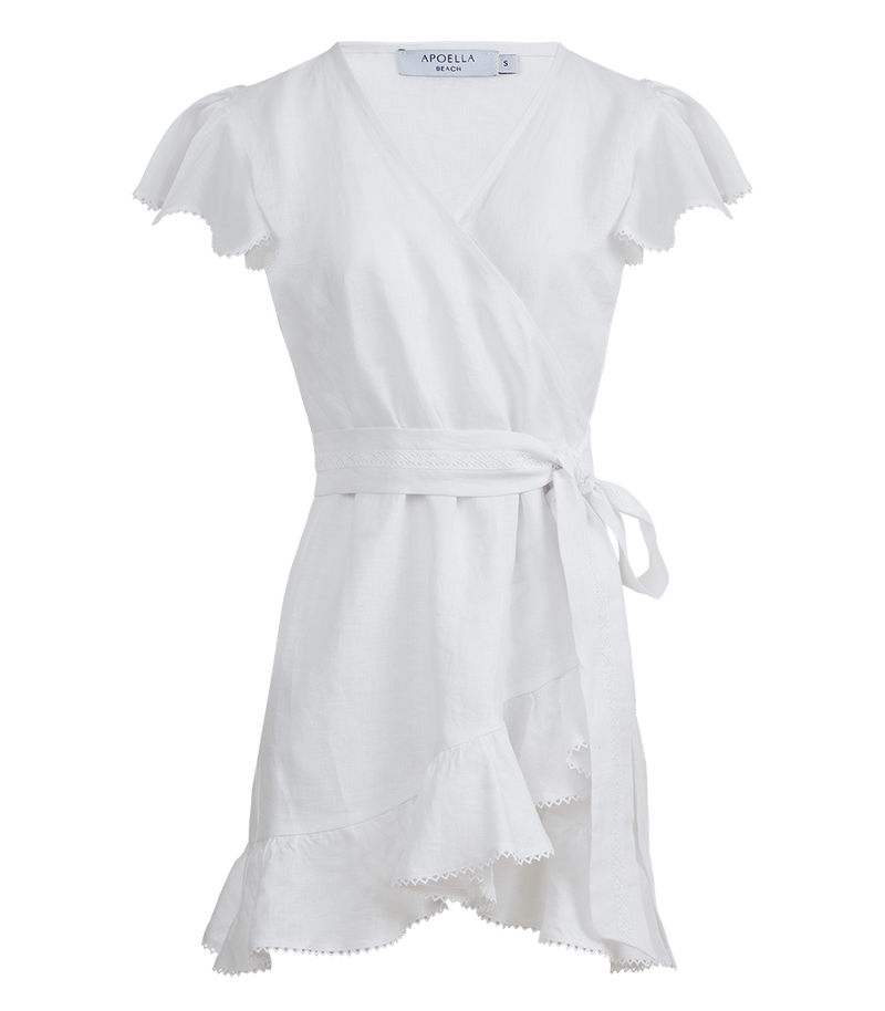 Dress Apoella Amalia Lace Linen Mini Wrap Dress S / White Apoella