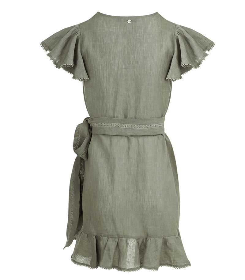 Dress Apoella Amalia Lace Linen Mini Wrap Dress Apoella