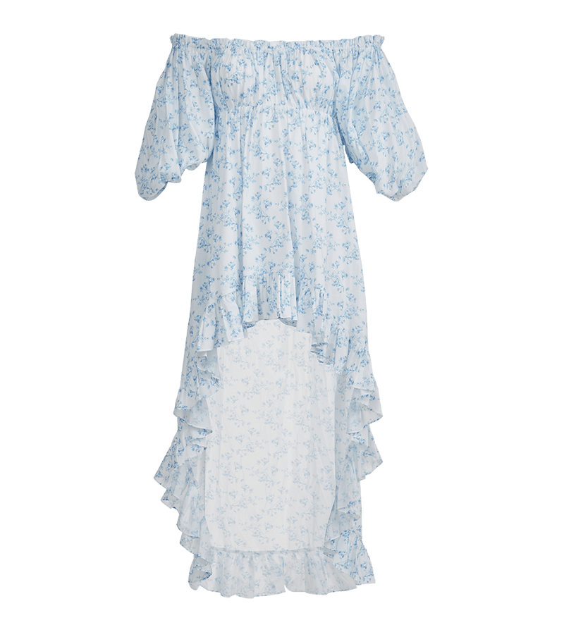 Dresses Caroline Constas Imelda Asymmetric Dress Blue Watercolor Floral S / Blue Watercolor Floral Apoella