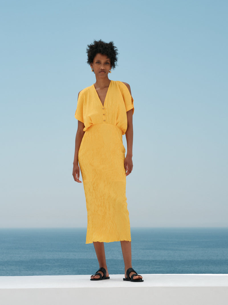 Dresses Zeus n Dione Ambrosia Midi Dress With Cut Out Sleeves Golden Yellow / 36 Apoella