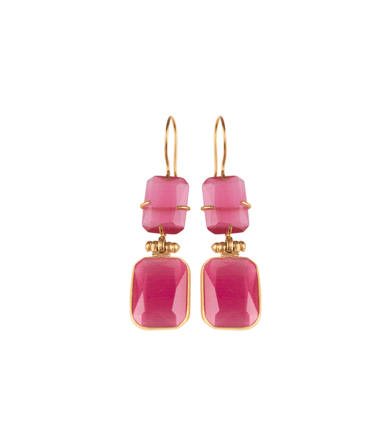 Jewelry Nes Paris Albane Earrings Double Cat Eyes Cristal Tinted Swarovski Gold Plated O/S / Pink Apoella