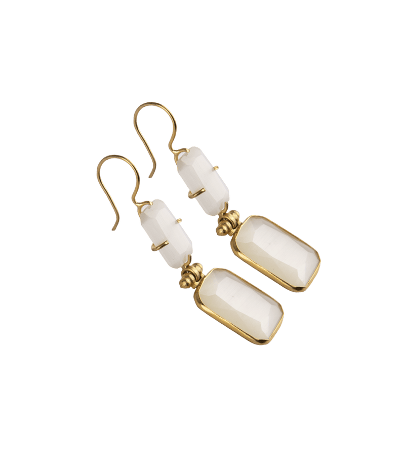 Jewelry Nes Paris Albane Earrings Double Cat Eyes Cristal Tinted Swarovski Gold Plated O/S / White Apoella