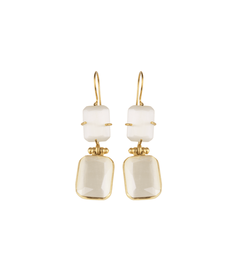 Jewelry Nes Paris Albane Earrings Double Cat Eyes Cristal Tinted Swarovski Gold Plated O/S / White Apoella