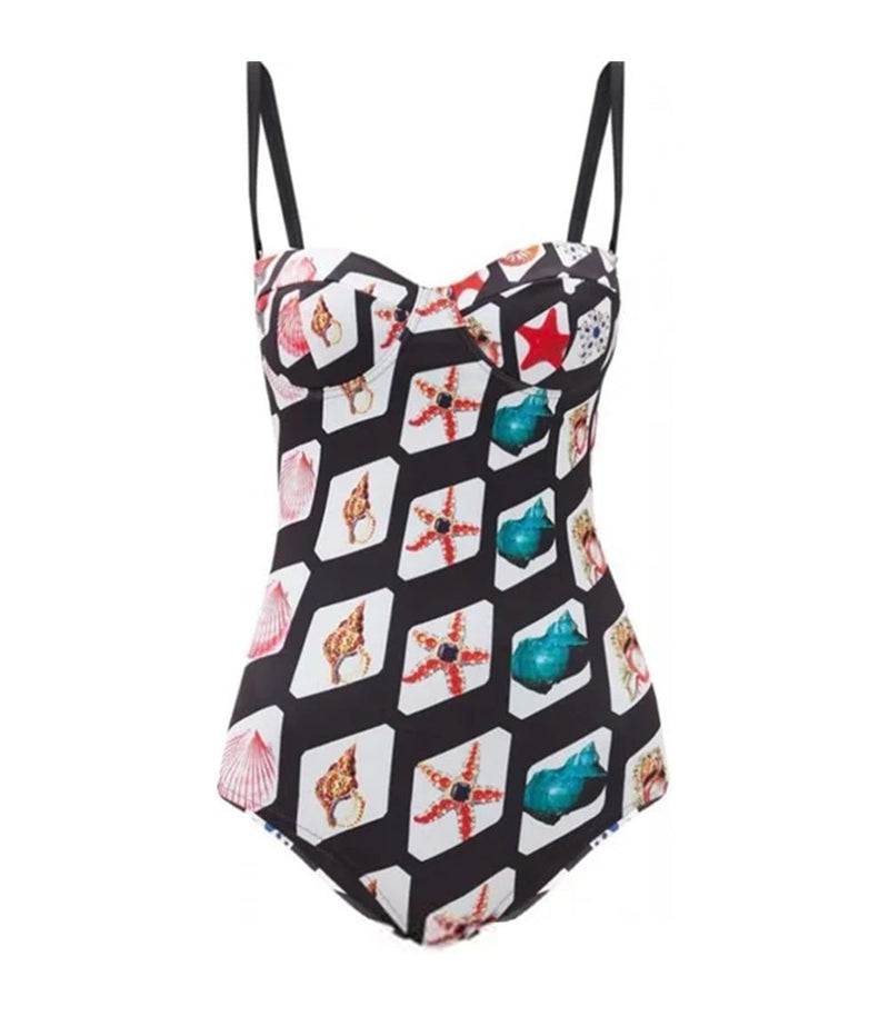 One-Piece Mary Katrantzou Mary Mare Celina Neoprene One-Piece Black-White Grid Shells Black White Grid Shells / 8UK Apoella