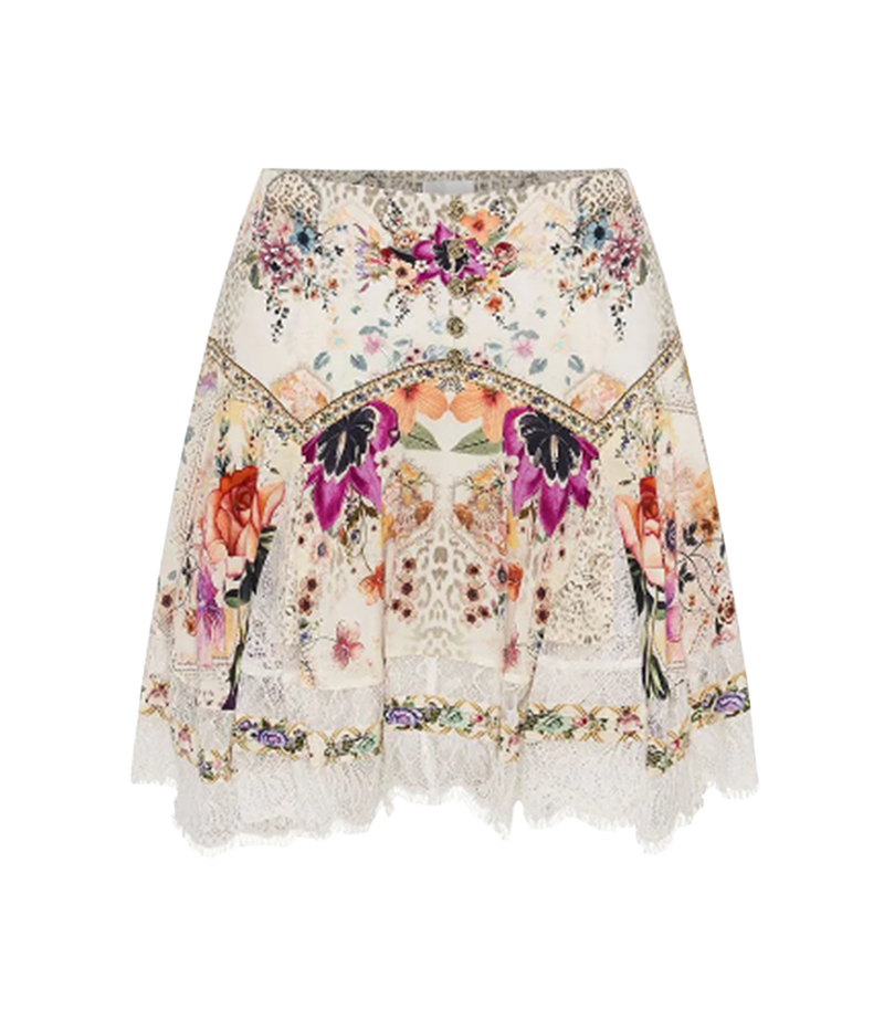 Skirts Camilla Sew In Love With Shaped Yoke Mini Skirt Beige Floral Apoella