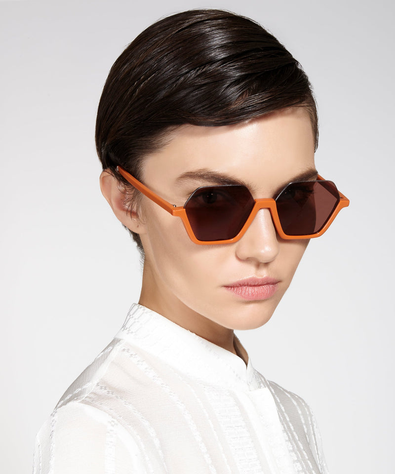 Sunglasses Zeus n Dione Hebe II Bottom Round Frame Sunglasses With Cutout Lenses Orange Apoella