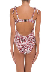 Swimwear Emmanuela Swimwear LENA SHOULDER TIE ONE-PIECE FLOWERS BURGUNDY/MULTI Apoella