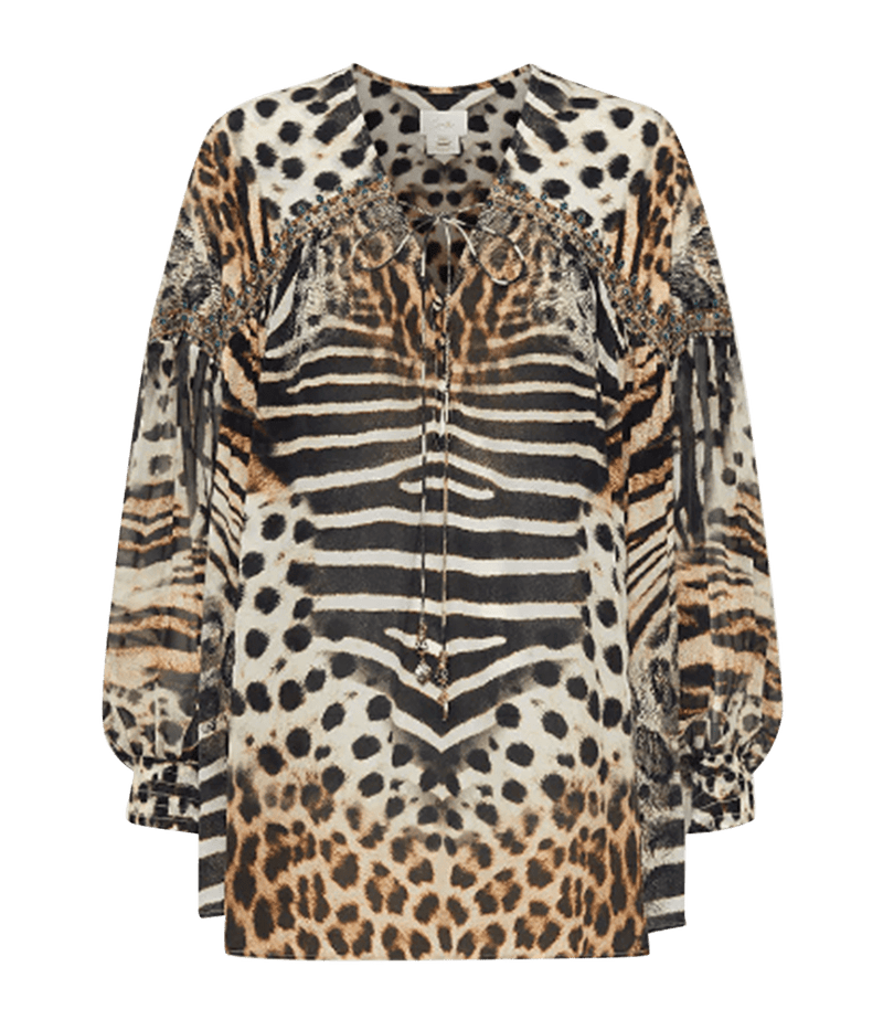 Tops Camilla For The Love Of Leo Neck Tie Top Leopard O/S / Leopard Apoella