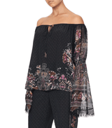 Tops Camilla Restless Nights Drop Shoulder Bell Sleeve Top M / Black Floral Apoella