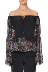 Tops Camilla Restless Nights Drop Shoulder Bell Sleeve Top Black Floral M / Black Floral Apoella