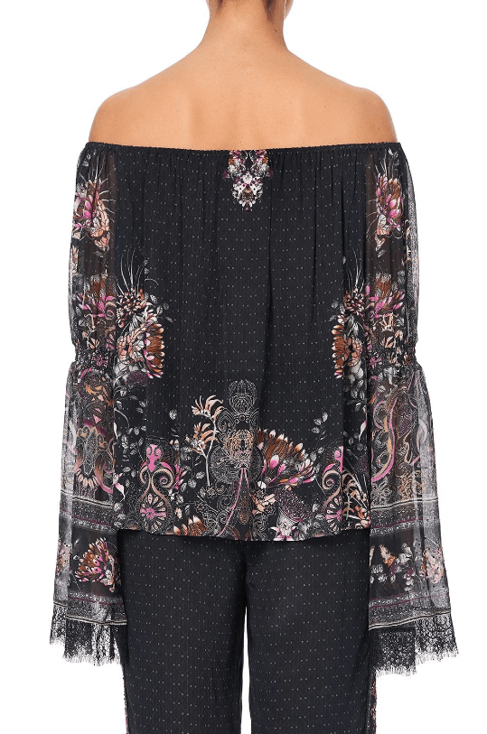 Tops Camilla Restless Nights Drop Shoulder Bell Sleeve Top Black Floral M / Black Floral Apoella